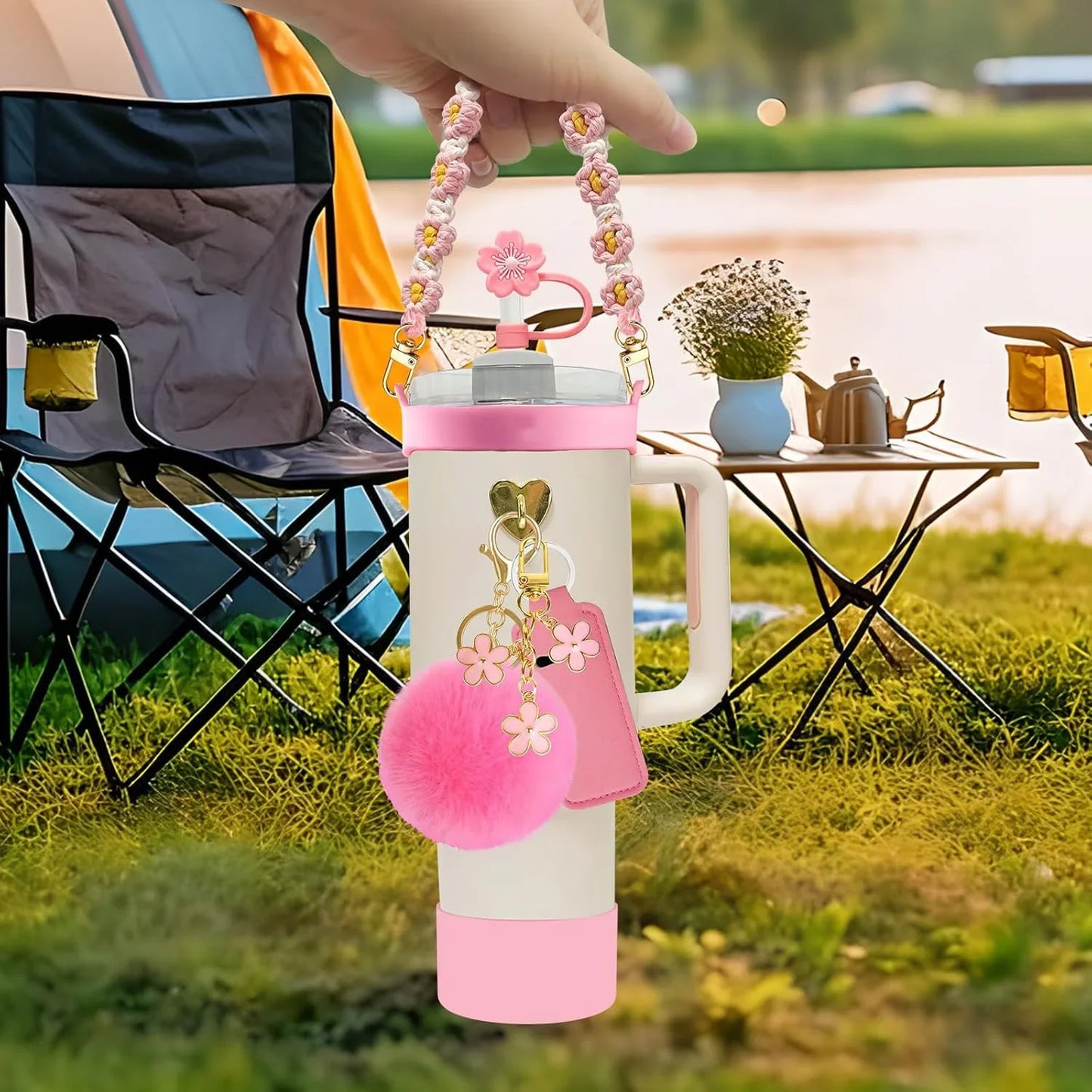 12PCS Accessories for Stanley Cup Water Bottle Handle Strap 30/40 oz Tumbler Straw Toppers Silicone Cup Boot Keychain Charms