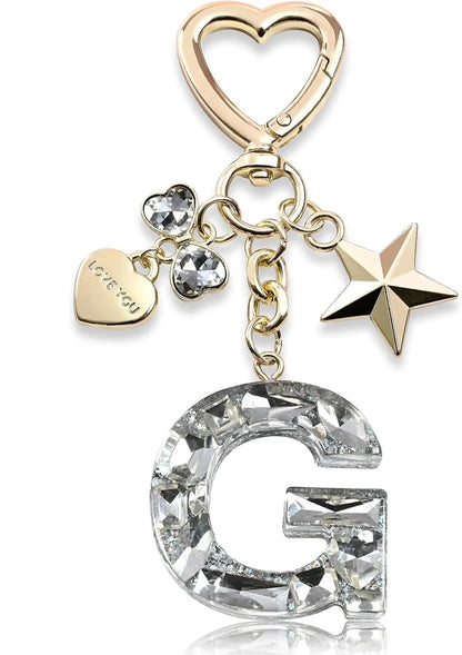 Cute Bling Keychain initial Letter Butterfly Star Pink Purple Gift for Women Girls Bag Cup Charms Accessories