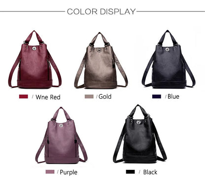 2022 Women Leather Backpacks Multifunction Women Vintage Shoulder Bag Ladies Rucksack Large Capacity Travel Bag Sac A Dos Preppy