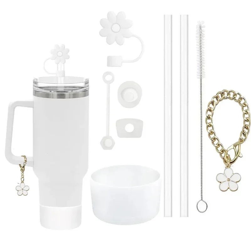 9pcs Accessories for Stanley Tumbler Cup Spill Proof Stopper 10mm Straw Cover Cap Silicone Boot Charm Chain Straw Brush