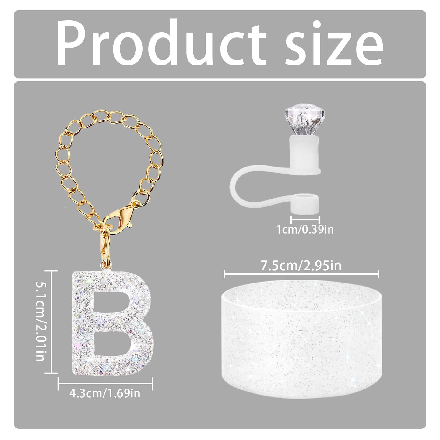 3Pcs Accessories Set for Stanley Cup, Including Diamond Straw Topper/Sparkly Silicone Boot Set（White）