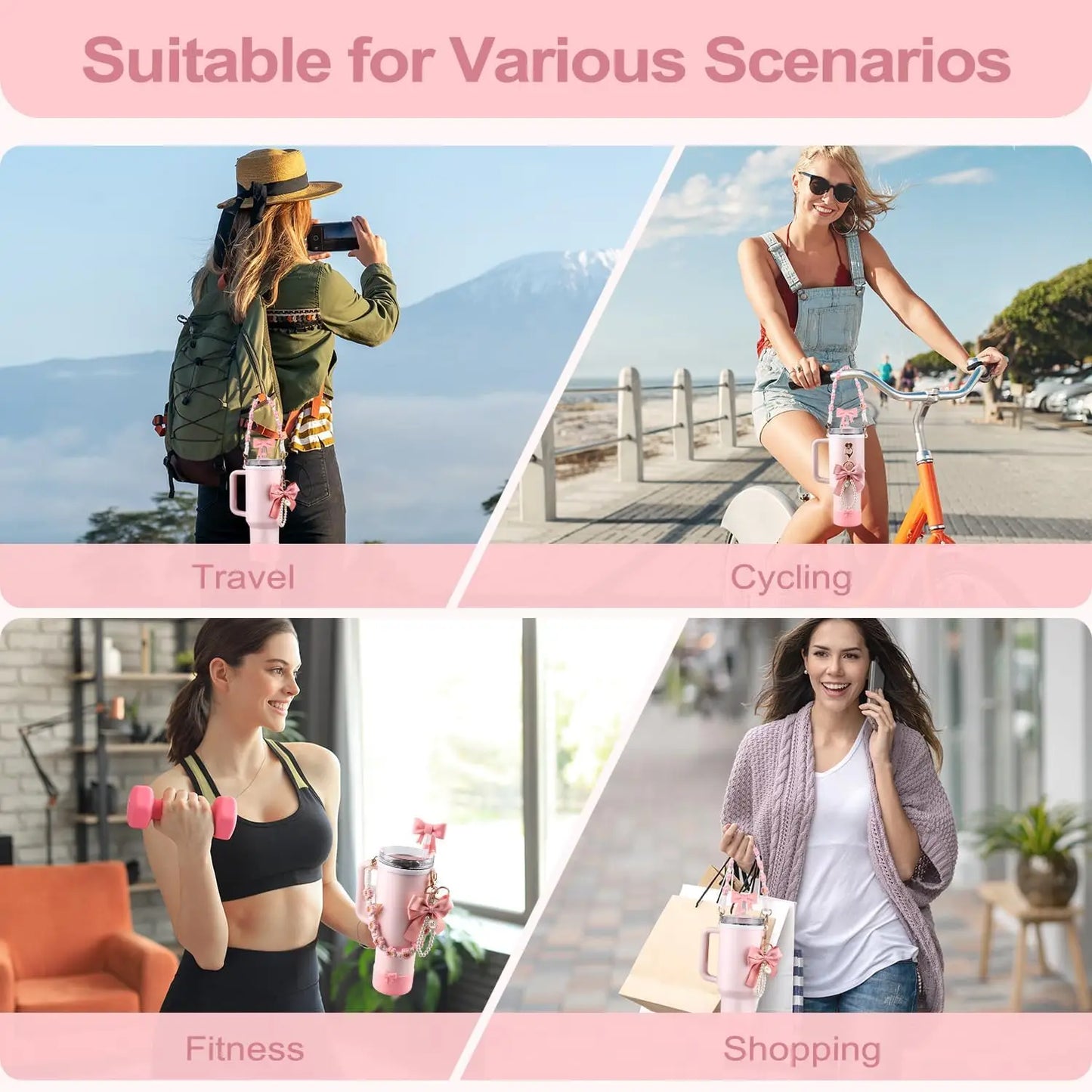 6pcs Water Bottle Accessories Set for Stanley 40oz Tumbler Cup,Including  Handle Strap, Siliocne Boot, Bow Straw Cover