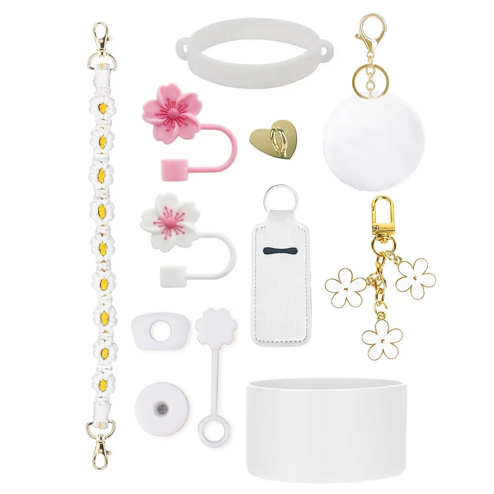 12 PCS Accessories for Stanley Cup Water Bottle Handle Strap 30/40 oz Tumbler Straw Toppers Silicone Cup Boot Keychain Charms