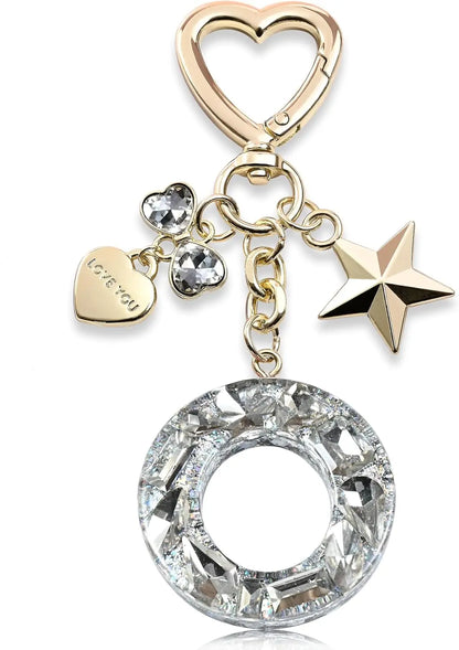 Cute Bling Keychain initial Letter Butterfly Star Pink Purple Gift for Women Girls Bag Cup Charms Accessories