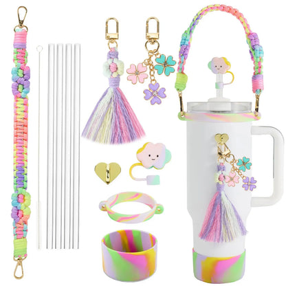 tassels straw cap case Charm chain pendant lot Accessories Initial Keychain Handle for Stanley cup bottle Tumbler for Women