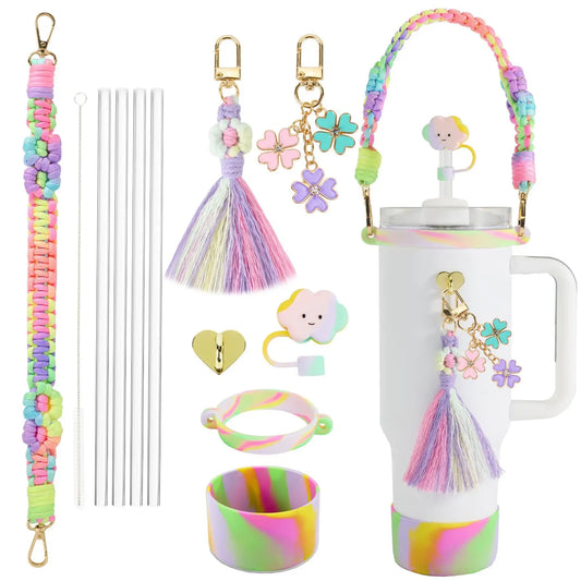 tassels straw cap case Charm chain pendant lot Accessories Initial Keychain Handle for Stanley cup bottle Tumbler for Women