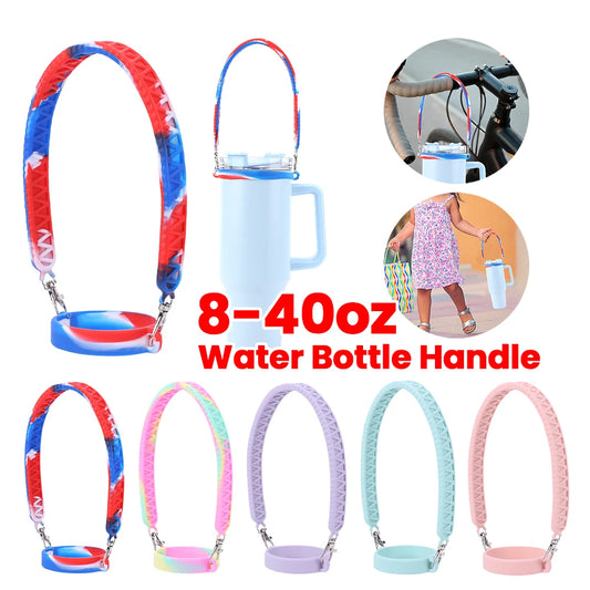Portable Silicone Water Bottle Handle Fit 8-40oz Bottles Water Bottle Sling Water Bottle Carrier for Stanley Cup Accessories