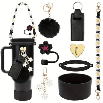 8PCS Cup Accessories, Set includes Water Bottle Handle Strap, Siliocne Boots, Lipstick Sleeve Pouch Straw Cap Cover for Stanley