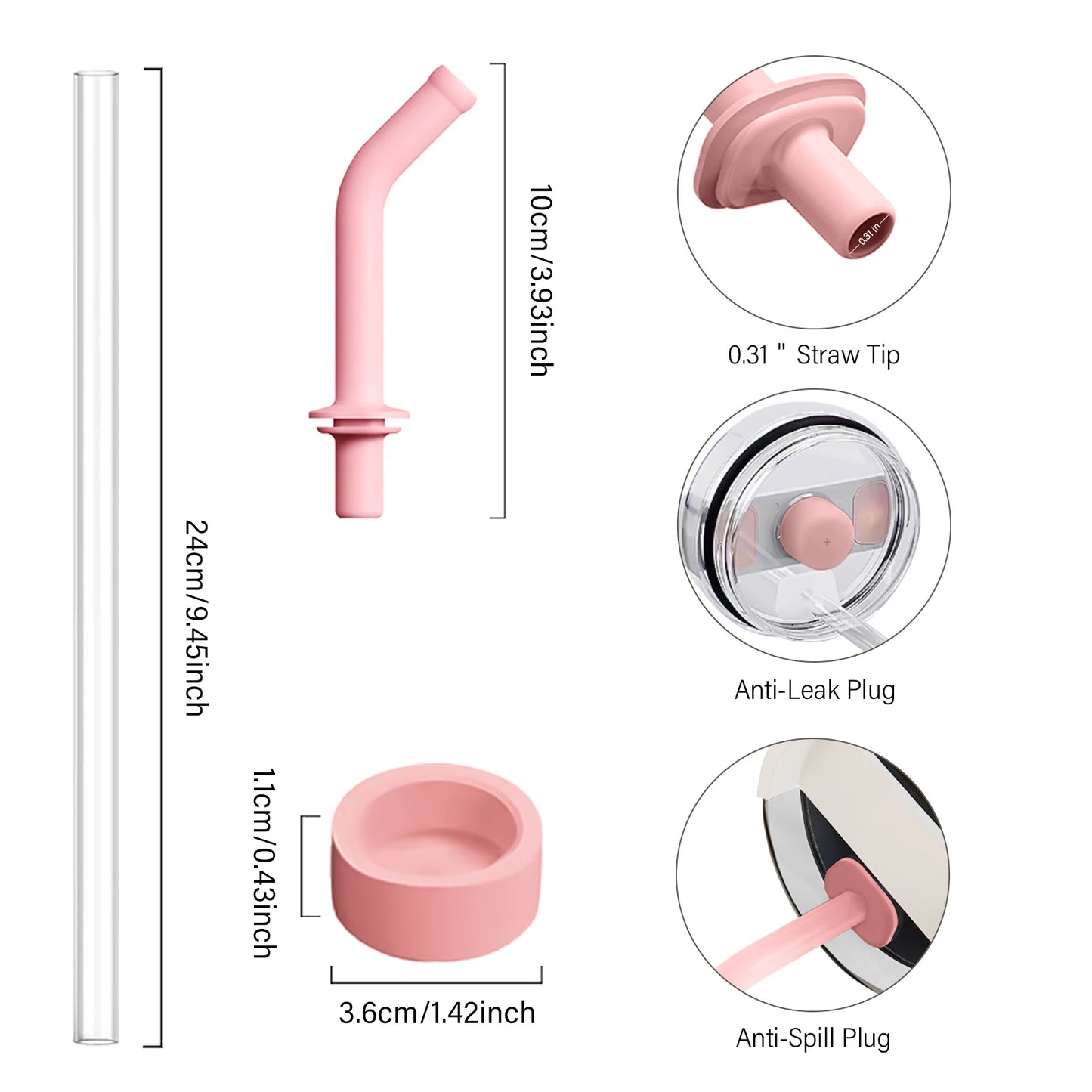 Leak Proof Set For Stanley Quencher 2.0 1.0 Accessories,2 in1Silicone Anti-Spill Straws,9.4"Extension Straw,Spill Proof Stopper