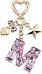 Cute Bling Keychain initial Letter Butterfly Star Pink Purple Gift for Women Girls Bag Cup Charms Accessories