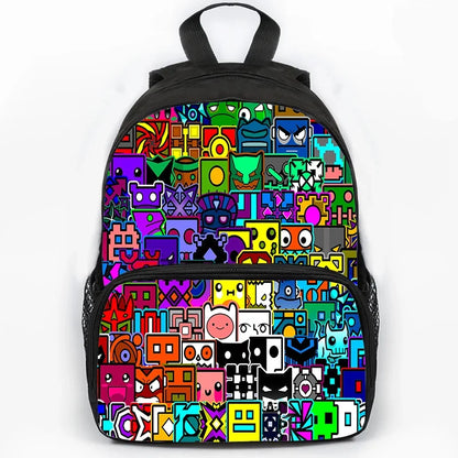 Large Capacity Angry Geometry Dash Children's Backpack 16 Inch Anime Bookbag Travel Backpacks Students Schoolbag for Girls Boys