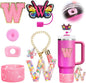 7PCS Cup Accessories Set for Stanley 30oz 40oz Tumbler Initials Silicone Straw Cover Cap Boot Letter Handle Charm Sticker