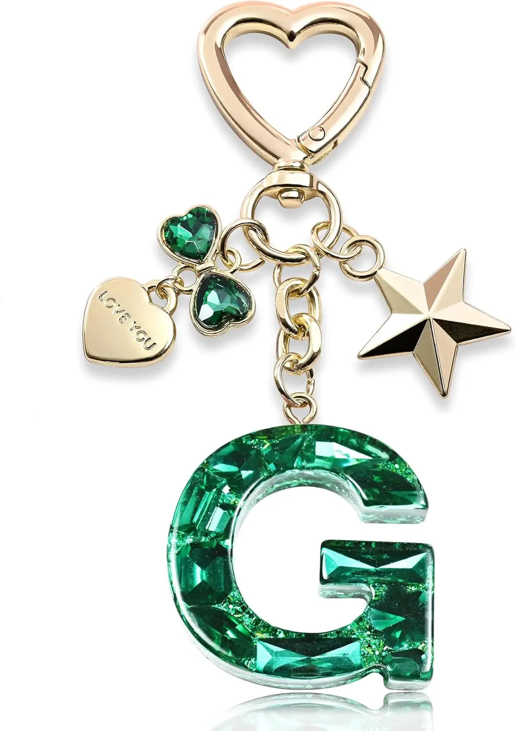 Cute Bling Keychain initial Letter Butterfly Star Pink Purple Gift for Women Girls Bag Cup Charms Accessories