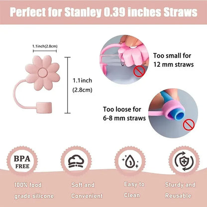 9pcs Accessories for Stanley Tumbler Cup Spill Proof Stopper 10mm Straw Cover Cap Silicone Boot Charm Chain Straw Brush
