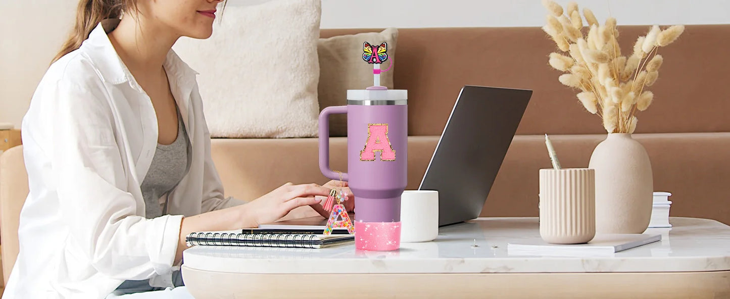 7PCS Cup Accessories Set for Stanley 30oz 40oz Tumbler Initials Silicone Straw Cover Cap Boot Letter Handle Charm Sticker