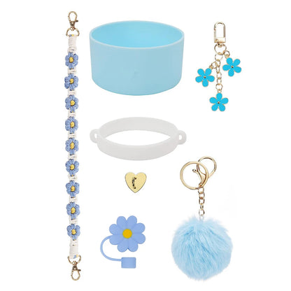 7Pcs/Set Siliocne Water Bottle Boot Straw Lid Handle Strap Keychain Mini Hook for Stanley 40oz Tumbler Accessories Set