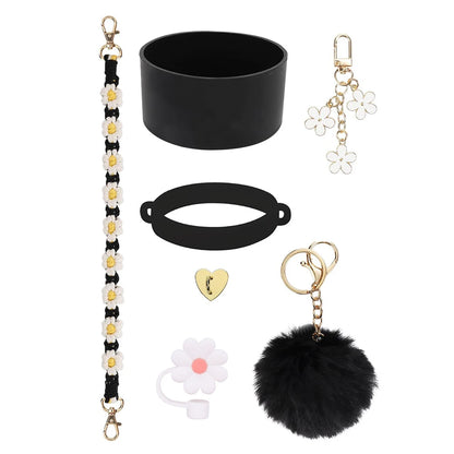 7Pcs/Set Siliocne Water Bottle Boot Straw Lid Handle Strap Keychain Mini Hook for Stanley 40oz Tumbler Accessories Set