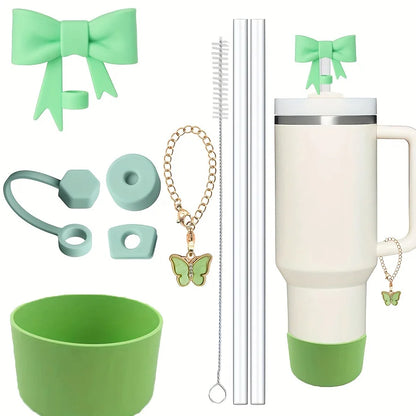 9pcs Accessories for Stanley 40oz Tumbler Cup Spill Proof Stopper 10mm Straw Cover Cap Silicone Boot Charm Chain Straw and Brush