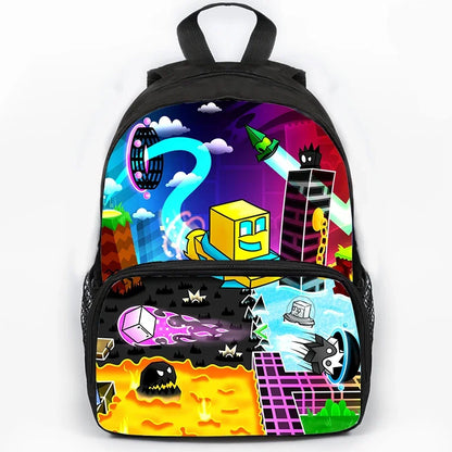 Large Capacity Angry Geometry Dash Children's Backpack 16 Inch Anime Bookbag Travel Backpacks Students Schoolbag for Girls Boys
