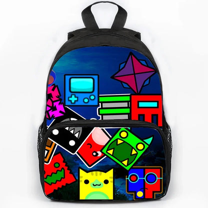 Large Capacity Angry Geometry Dash Children's Backpack 16 Inch Anime Bookbag Travel Backpacks Students Schoolbag for Girls Boys