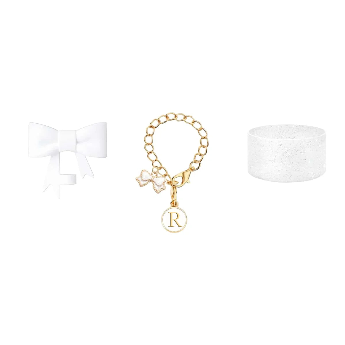 3pcs Accessories Set for Stanley Tumbler with Handle 1cm Straw Topper Cover Diamond Butterfly Charm Glitter Silicone Boot-White