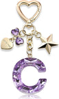 Cute Bling Keychain initial Letter Butterfly Star Pink Purple Gift for Women Girls Bag Cup Charms Accessories