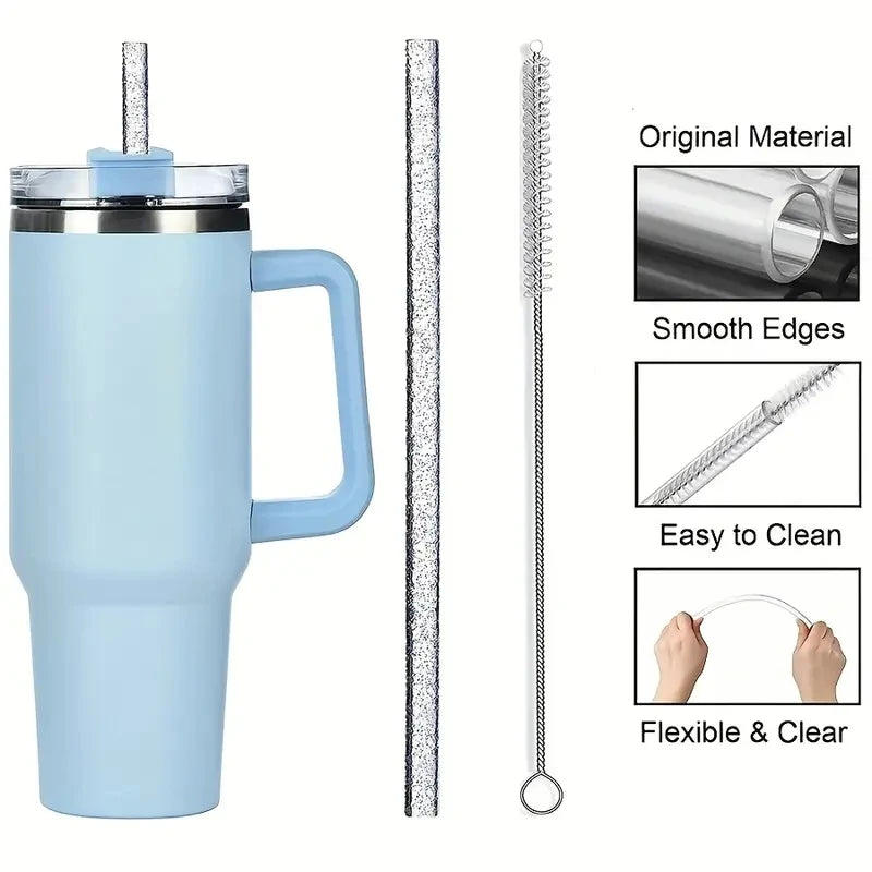 9pcs Tumbler Cup Accessories Including 2pcs Glitter 10mm Straw, Bow Keychain Charm 10mm Bow Straw Topper Cover for Stanley Cup