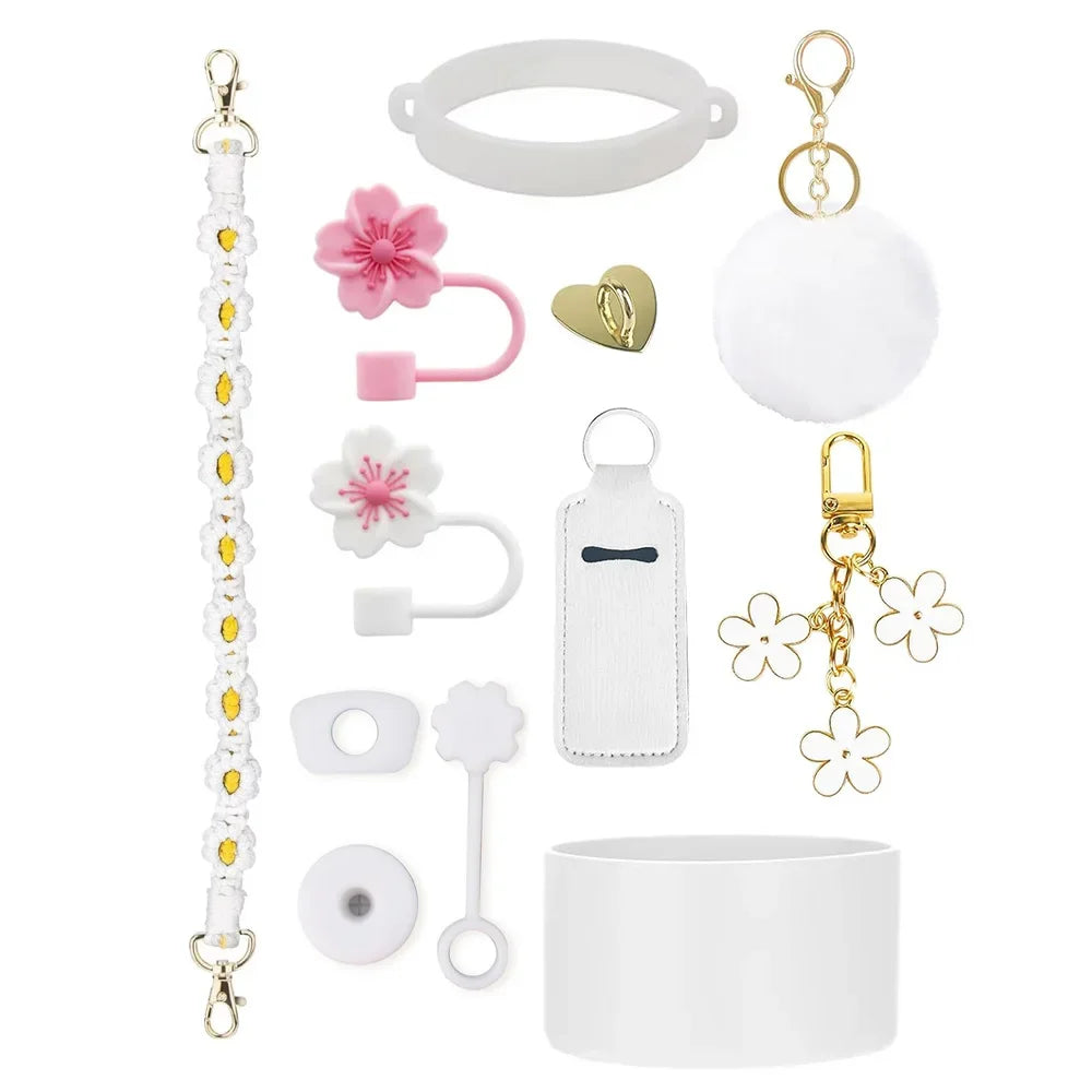 12PCS Accessories for Stanley Cup Water Bottle Handle Strap 30/40 oz Tumbler Straw Toppers Keychain Charms Silicone Cup Boot