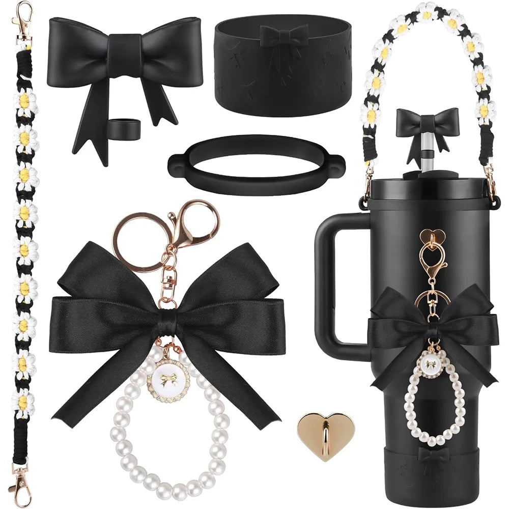 6pcs Water Bottle Accessories Set for Stanley 40oz Tumbler Cup,Including  Handle Strap, Siliocne Boot, Bow Straw Cover