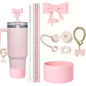 9pcs Tumbler Cup Accessories Including 2pcs Glitter 10mm Straw, Bow Keychain Charm 10mm Bow Straw Topper Cover for Stanley Cup