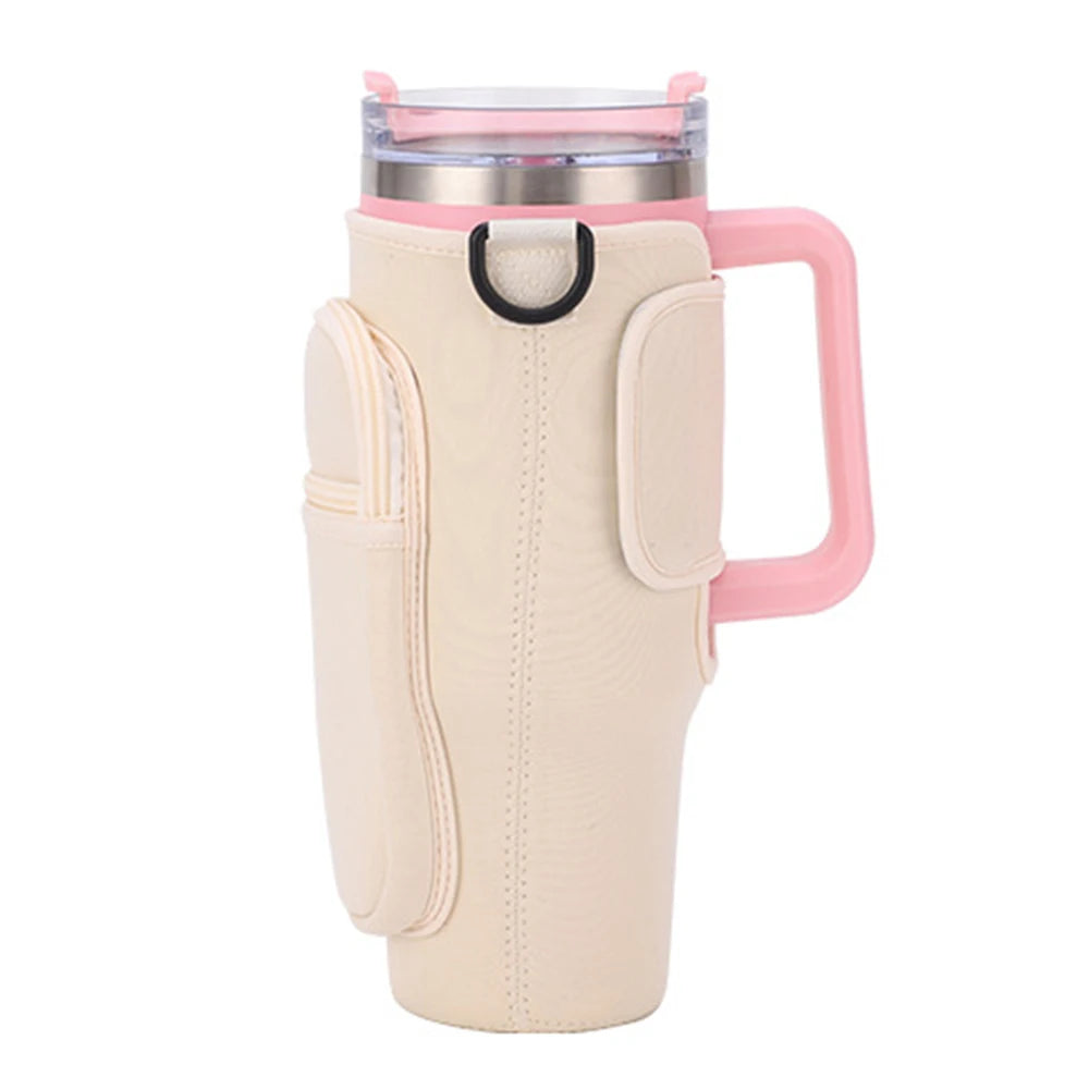 Water Bottle Carrier Bag with Phone Pocket for Stanley Cup 40 oz, Water Bottle Holder Adjustable Strap Stanley Cup Accessories