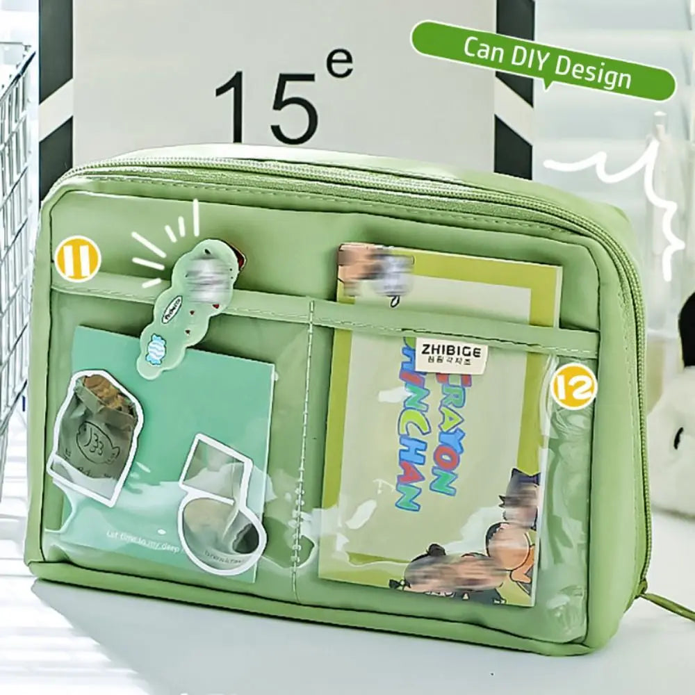 12-Layer Large Capacity Pen Bag 90 Degree Large Opening Student Multifunctional Pencil Case Zipper Stationery Organizer School