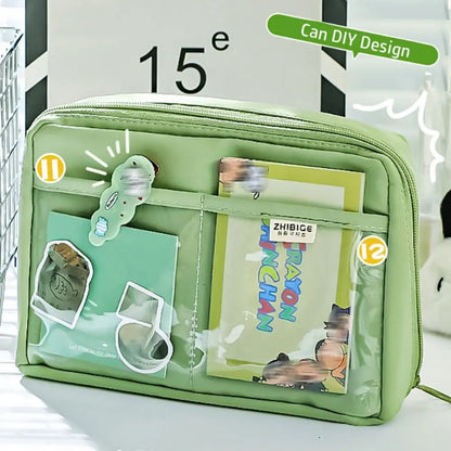 12-Layer Large Capacity Pen Bag 90 Degree Large Opening Student Multifunctional Pencil Case Zipper Stationery Organizer School
