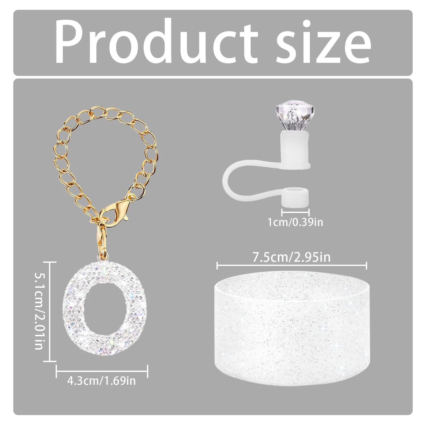3Pcs Accessories Set for Stanley Cup, Including Diamond Straw Topper/Sparkly Silicone Boot Set（White）