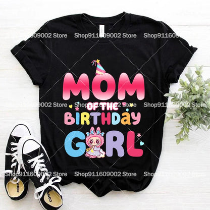 Labubu Adult Kids Birthday T-shirts Cartoon Anime Printed Tees Cute Short Sleeves Summer Tops Boys Girls Women Men Clothes Gift