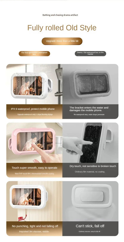 Waterproof Shower Phone Holder Rotation Angle Adjustable Telescoping Wall Mount Phone Holder for Bathroom Kitchen Bracket Stand
