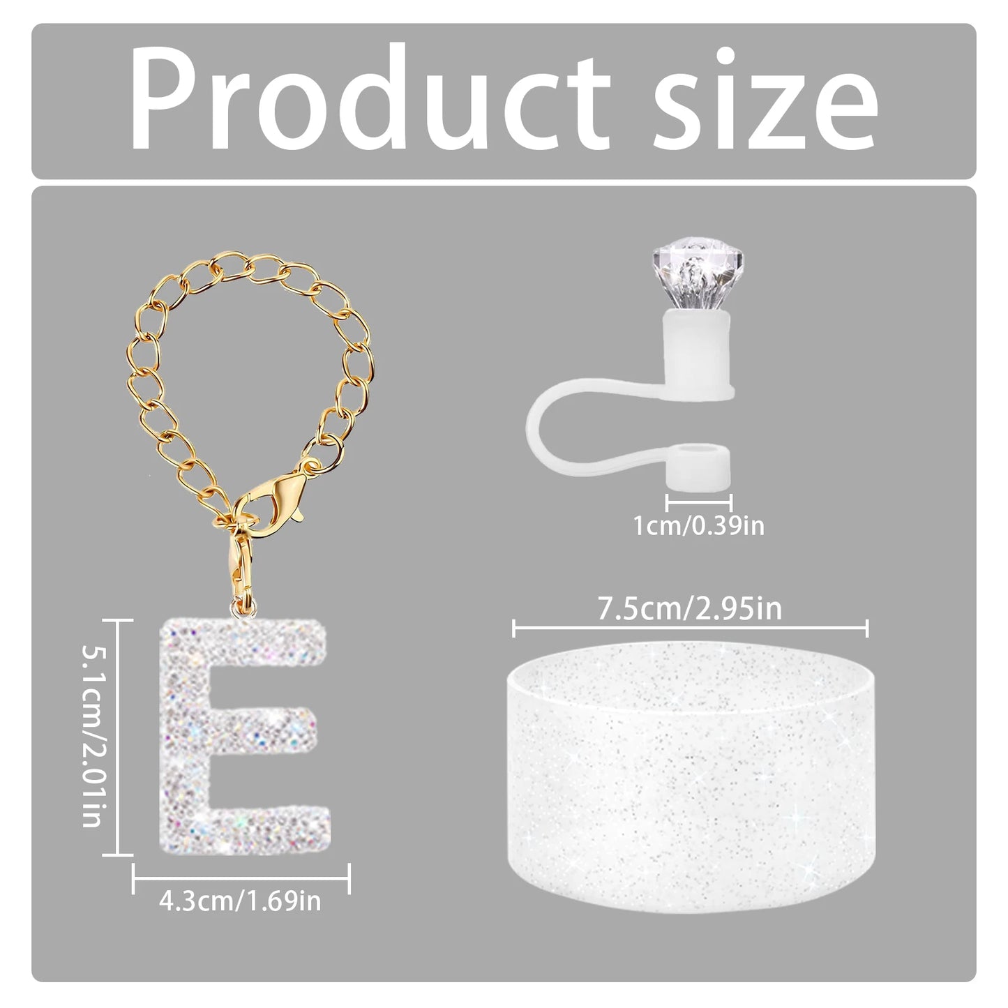 3Pcs Accessories Set for Stanley Cup, Including Diamond Straw Topper/Sparkly Silicone Boot Set（White）