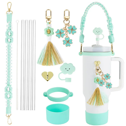 tassels straw cap case Charm chain pendant lot Accessories Initial Keychain Handle for Stanley cup bottle Tumbler for Women