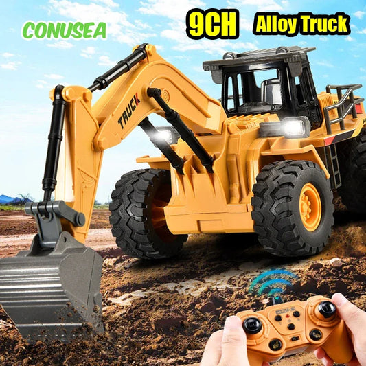 9Ch Alloy Rc Truck Excavator Dump Tractor 2.4G Remote Control Car Multi-Functional Engineering Vehicle Children's Toys for Boys