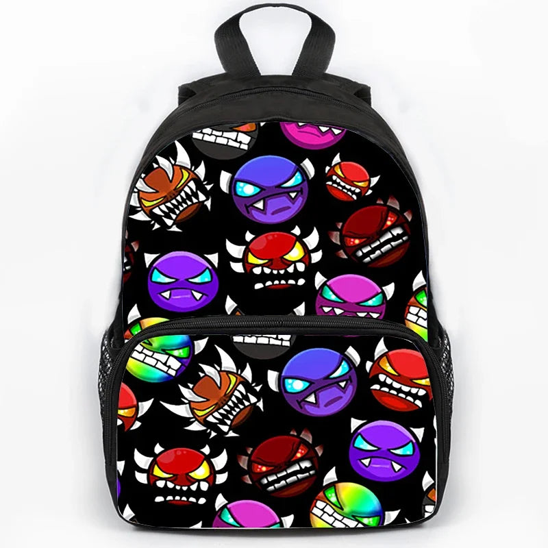 Large Capacity Angry Geometry Dash Children's Backpack 16 Inch Anime Bookbag Travel Backpacks Students Schoolbag for Girls Boys