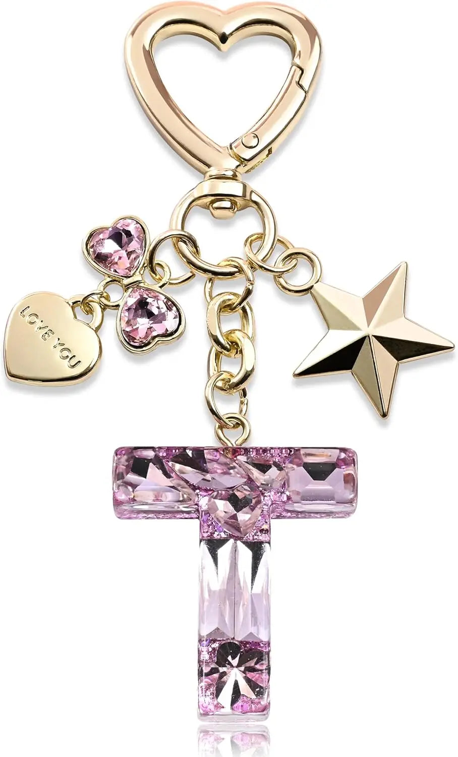 Cute Bling Keychain initial Letter Butterfly Star Pink Purple Gift for Women Girls Bag Cup Charms Accessories