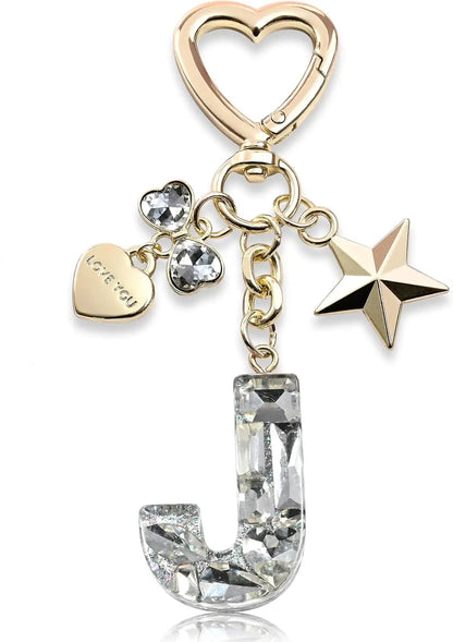 Cute Bling Keychain initial Letter Butterfly Star Pink Purple Gift for Women Girls Bag Cup Charms Accessories