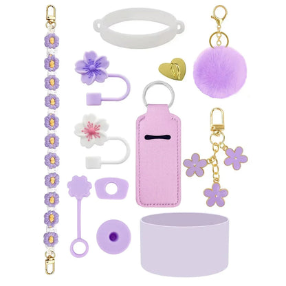 12PCS Accessories for Stanley Cup Water Bottle Handle Strap 30/40 oz Tumbler Straw Toppers Keychain Charms Silicone Cup Boot