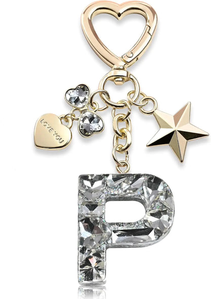 Cute Bling Keychain initial Letter Butterfly Star Pink Purple Gift for Women Girls Bag Cup Charms Accessories