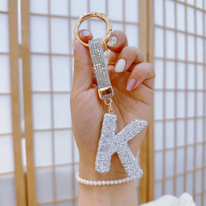 1pc Sparkling Rhinestone Alphabet Keychain, Alloy Round Letter Charm with Ring Buckle, Decorative Crystal Pendant Accessory