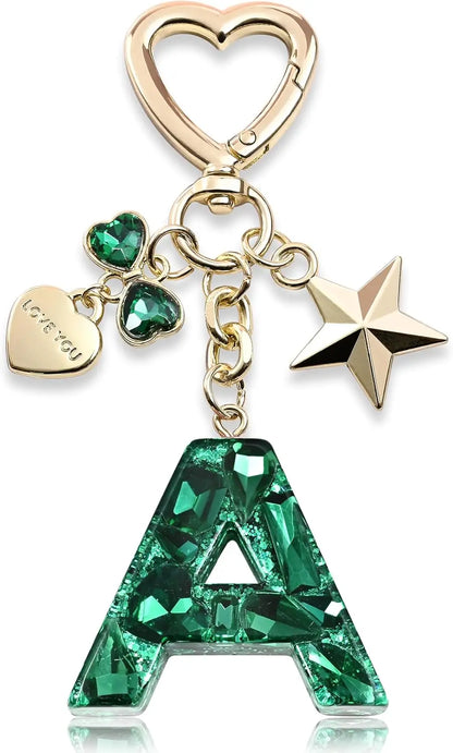 Cute Bling Keychain initial Letter Butterfly Star Pink Purple Gift for Women Girls Bag Cup Charms Accessories