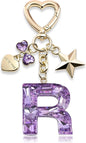 Cute Bling Keychain initial Letter Butterfly Star Pink Purple Gift for Women Girls Bag Cup Charms Accessories