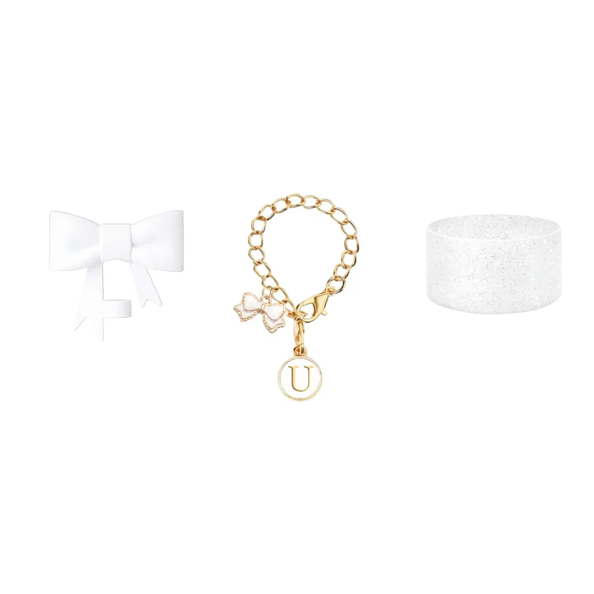 3pcs Accessories Set for Stanley Tumbler with Handle 1cm Straw Topper Cover Diamond Butterfly Charm Glitter Silicone Boot-White