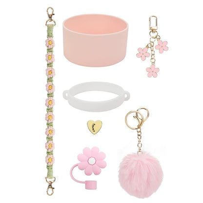 7Pcs/Set Siliocne Water Bottle Boot Straw Lid Handle Strap Keychain Mini Hook for Stanley 40oz Tumbler Accessories Set