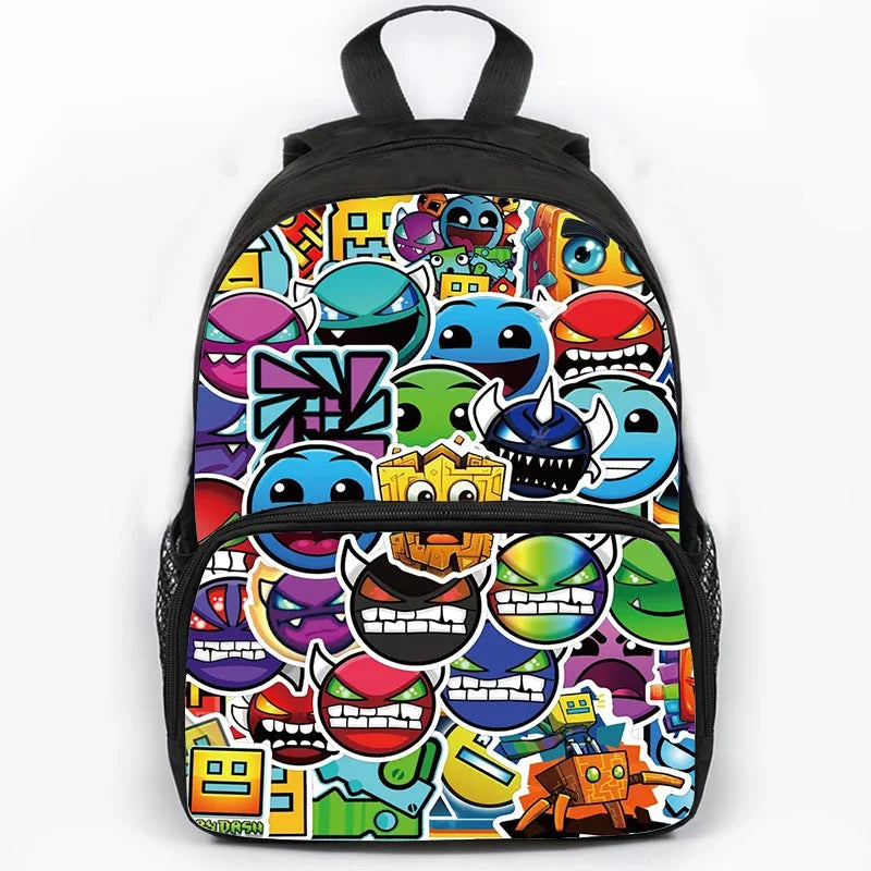 Large Capacity Angry Geometry Dash Children's Backpack 16 Inch Anime Bookbag Travel Backpacks Students Schoolbag for Girls Boys